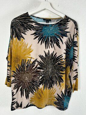 Alfani Womens Floral Print 3/4 Dolman Sleeve Top PM Multicolor Stretch Casual